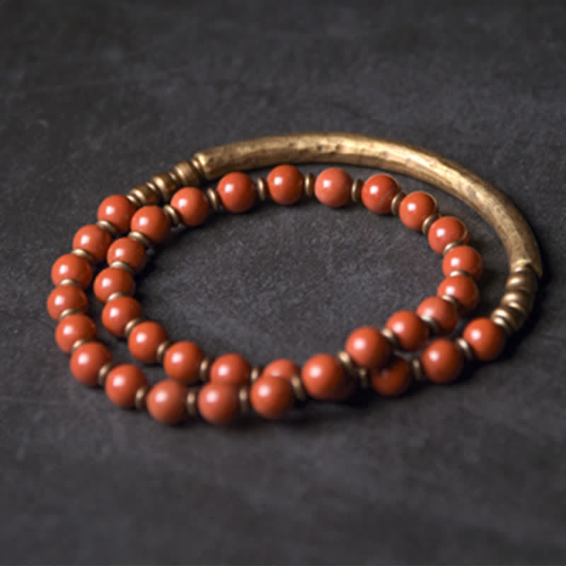 Karma Stone Red Jasper Moss Agate Black Obsidian Crystal Copper Peace Couple Bracelet