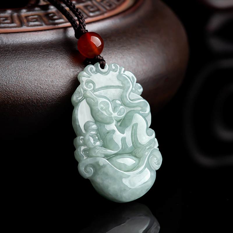 Karma Stone Natural Jade 12 Chinese Zodiac Sucess Pendant Necklace