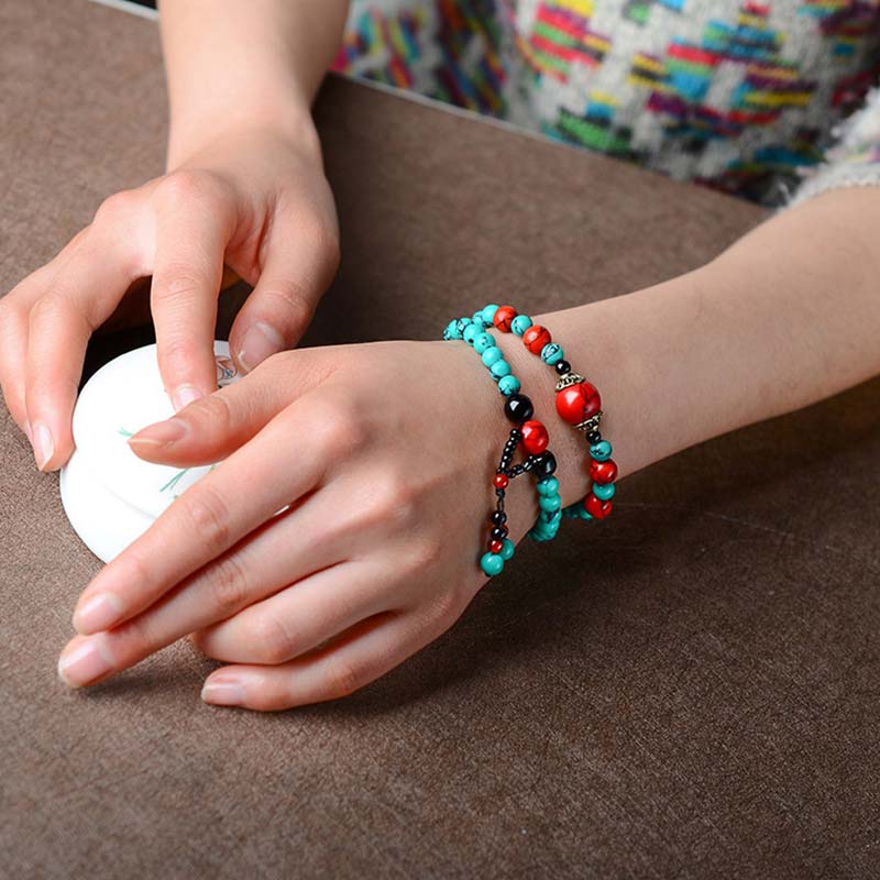 Karma Stone Turquoise Black Onyx Red Turquoise Bead Protection Bracelet