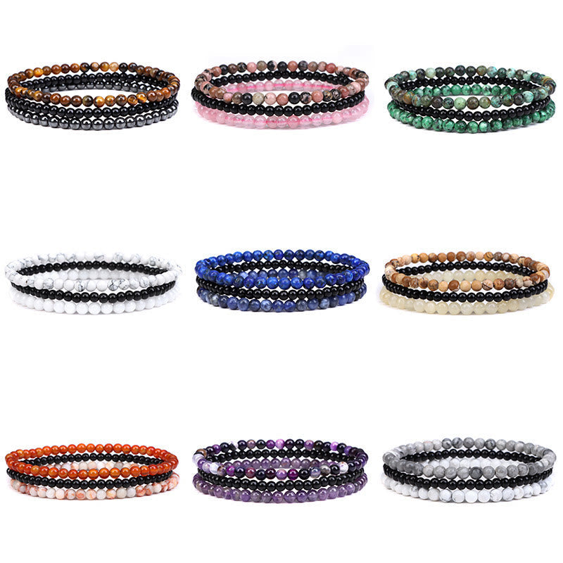 Karma Stone 3Pcs Natural Crystal Stone Inner Peace Spiritual Bracelet