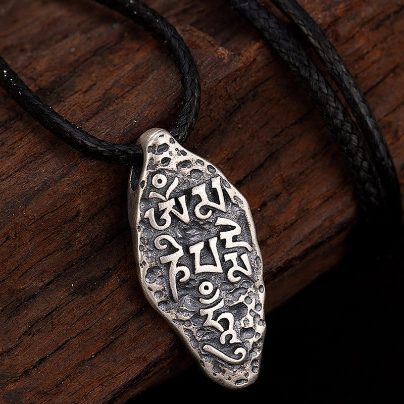 Karma Stone Tibetan 925 Sterling Silver Om Mani Padme Hum Dorje Vajra Engraved Strength Necklace Pendant