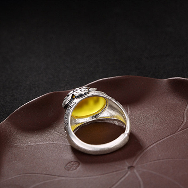 Karma Stone Citrine Lotus Blessing Protection Adjustable Ring