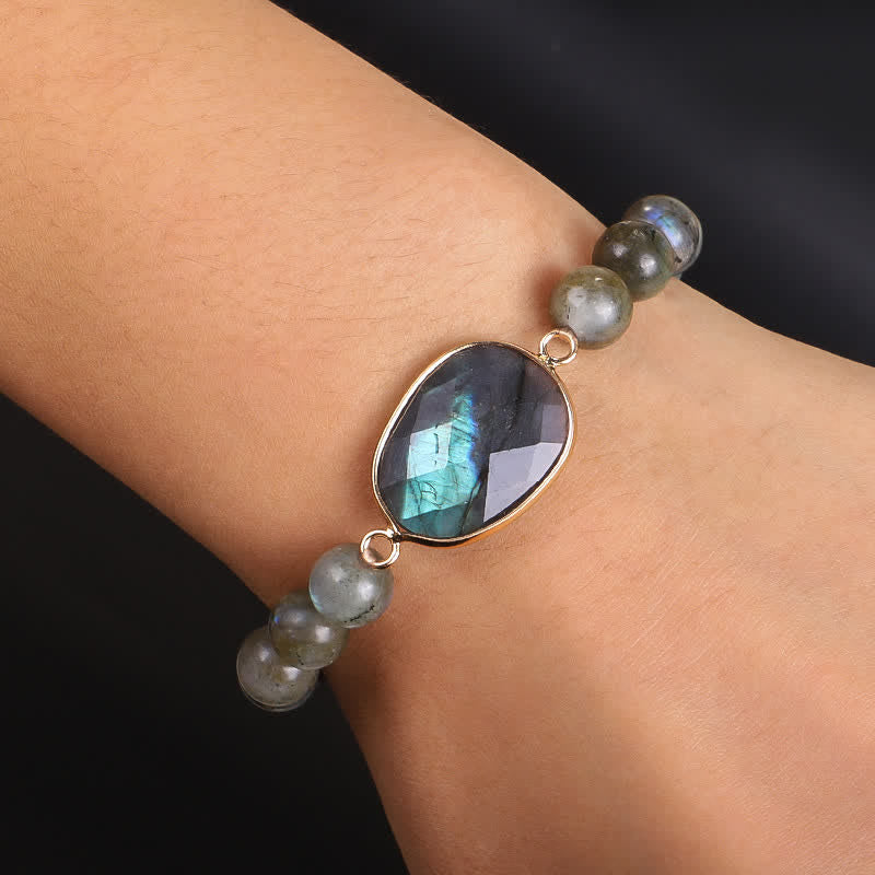 Karma Stone Natural Labradorite Moonstone Support Healing Beaded Bracelet