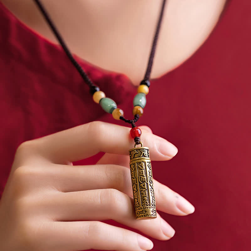 Karma Stone Tibet Om Mani Padme Hum Agate Shurangama Sutra Protection Necklace Pendant