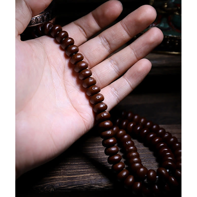 Karma Stone Natural Tibet 108 Mala Beads Purple Bodhi Seed Three-eyed Dzi Bead Copper Dorje Harmony Bracelet