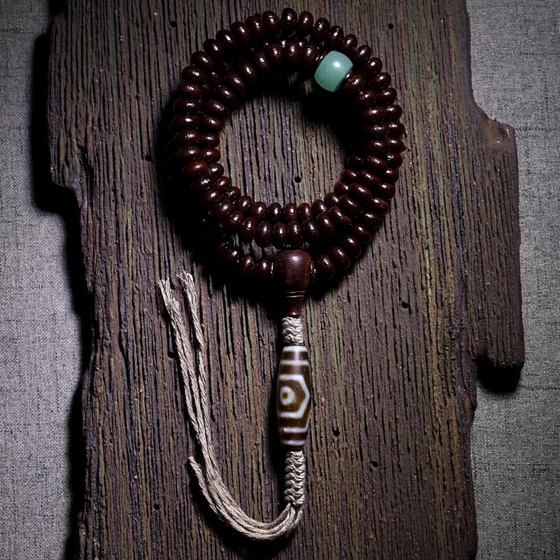 Karma Stone Natural Tibet 108 Mala Beads Purple Bodhi Seed Three-eyed Dzi Bead Copper Dorje Harmony Bracelet