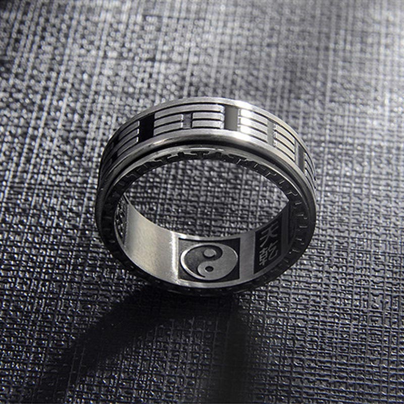 Karma Stone Bagua Yin Yang Titanium Steel Balance Rotatable Ring