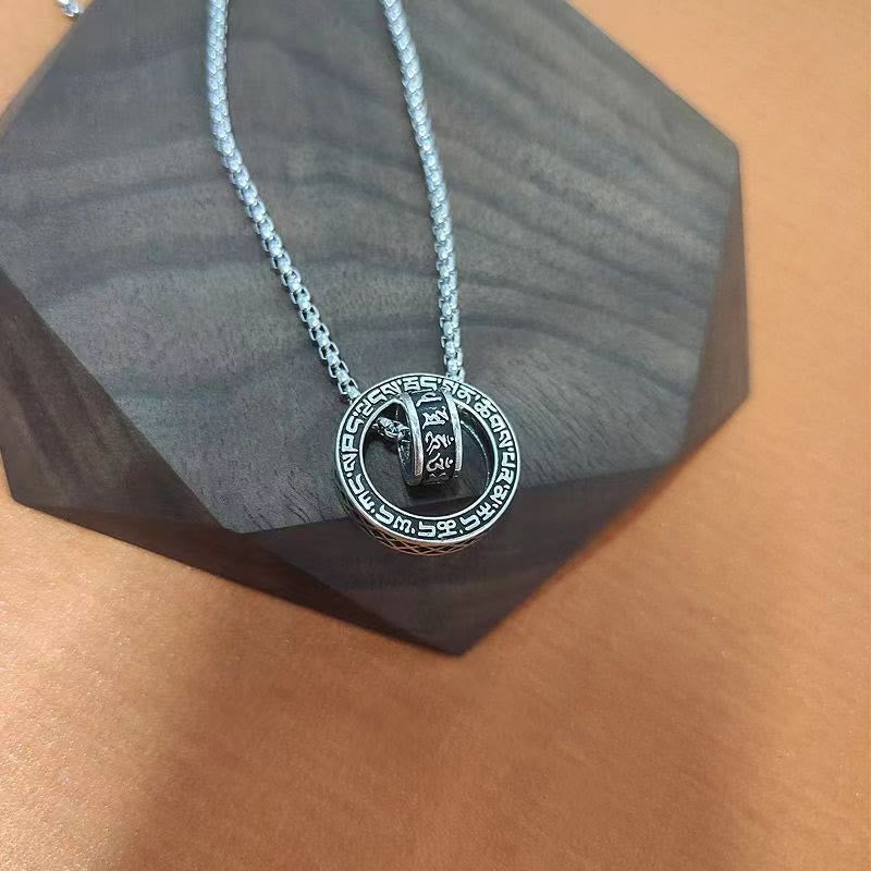 Karma Stone Tibetan Om Mani Padme Hum Carved Peace Purity Chain Necklace Pendant