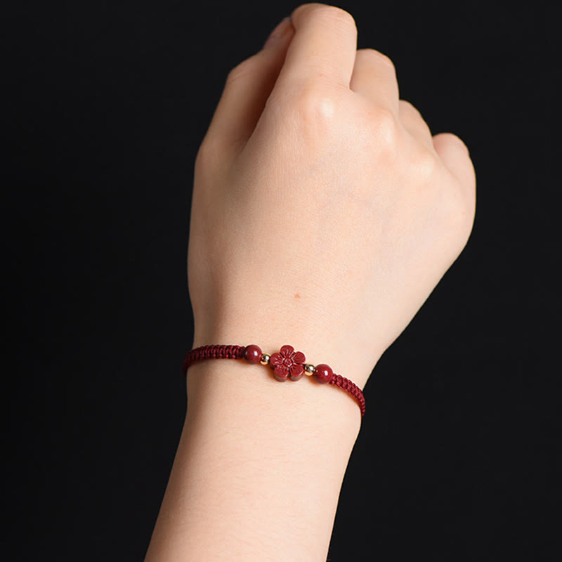 Karma Stone Four Leaf Clover Five-petal Flower Cinnabar Blessing Red String Bracelet