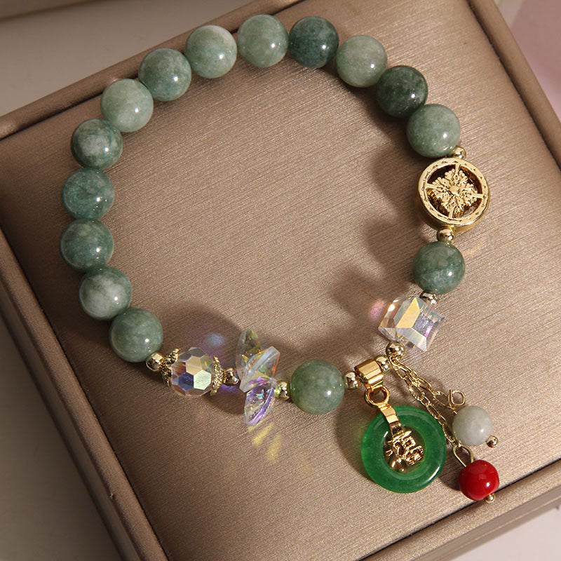 Karma Stone Strawberry Quartz Jade Fu Character Charm Healing Bracelet