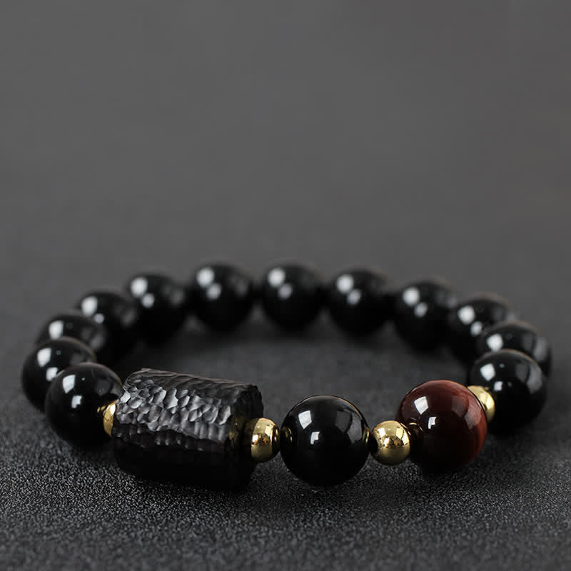 Karma Stone Black Obsidian Ebony Wood Red Tiger Eye Strength Couple Bracelet