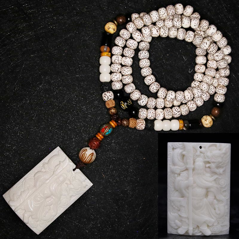 Karma Stone 108 Mala Beads Bodhi Seed Yak Bone Avalokitesvara Lucky Pixiu Guan Gong Buddha Demon Peace Tassel Bracelet