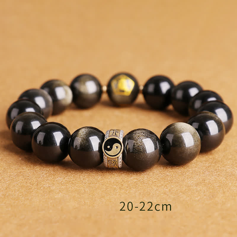 Karma Stone 925 Sterling Silver Black Obsidian Gold Sheen Obsidian Silver Sheen Obsidian Yin Yang Protection Bracelet