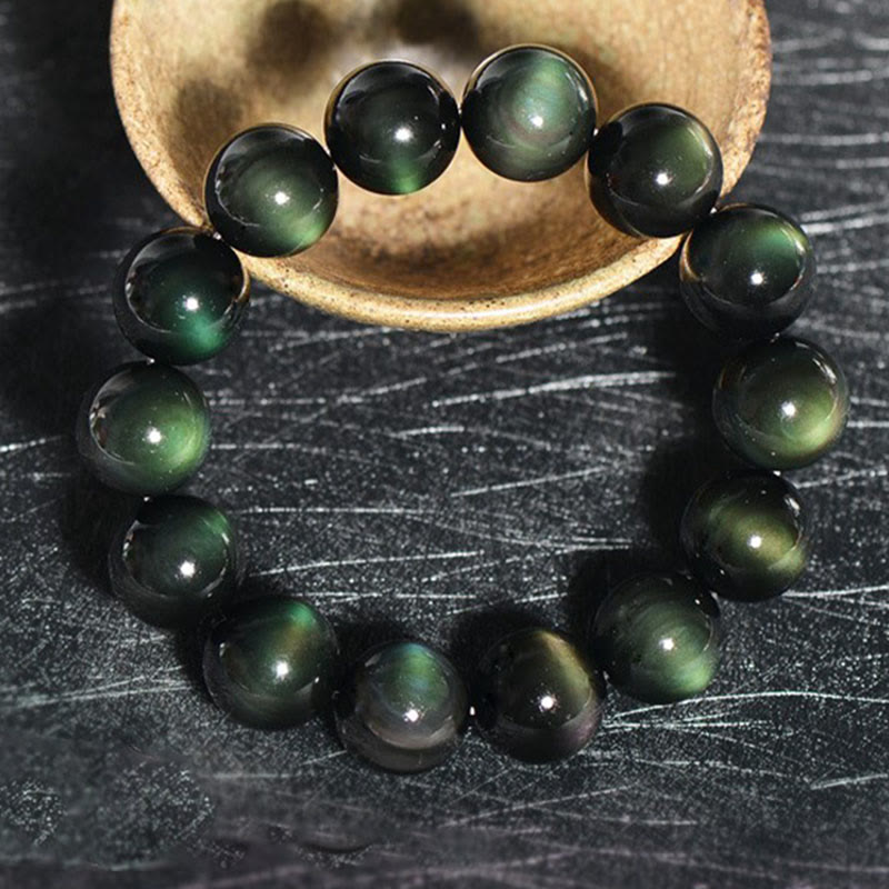 Karma Stone Natural Green Eye Obsidian Wealth Bracelet