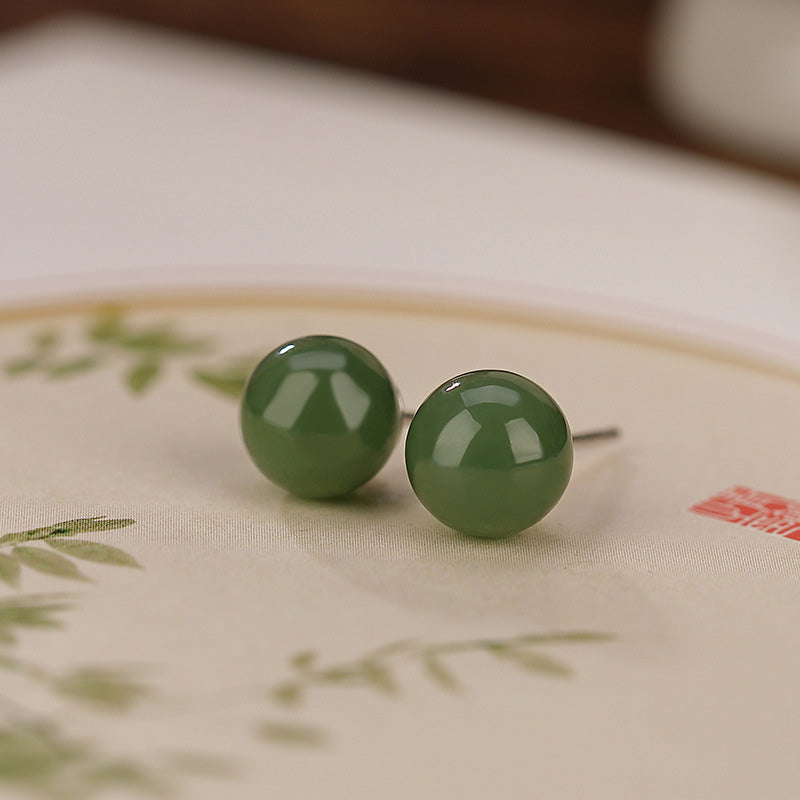 Karma Stone 925 Sterling Silver Round Cyan Jade Healing Calm Stud Earrings