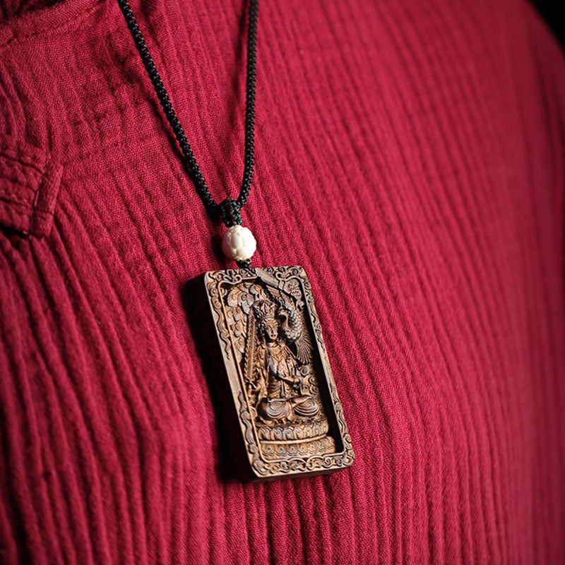 Karma Stone Chinese Zodiac Natal Buddha Brunei Agarwood PiXiu Dragon Peace Necklace Pendant