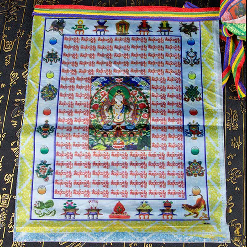 Karma Stone Tibetan 5 Colors Windhorse Buddha Tara Scriptures Healing Auspicious Outdoor Prayer Flag