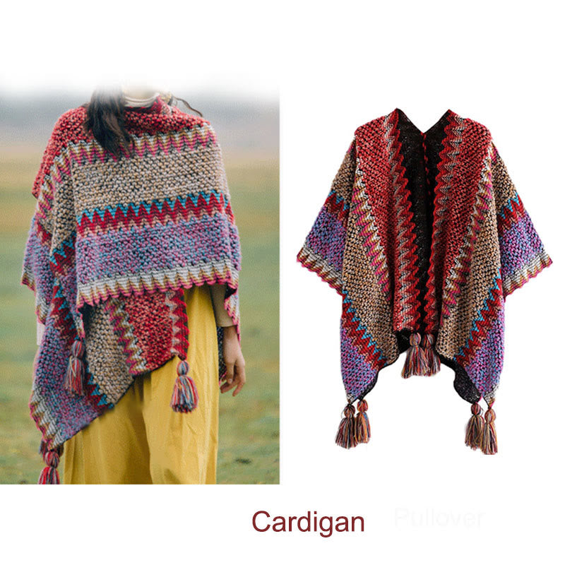 Karma Stone Tibetan Shawl Knitting Warm Cloak Tibetan Tassel Scarf