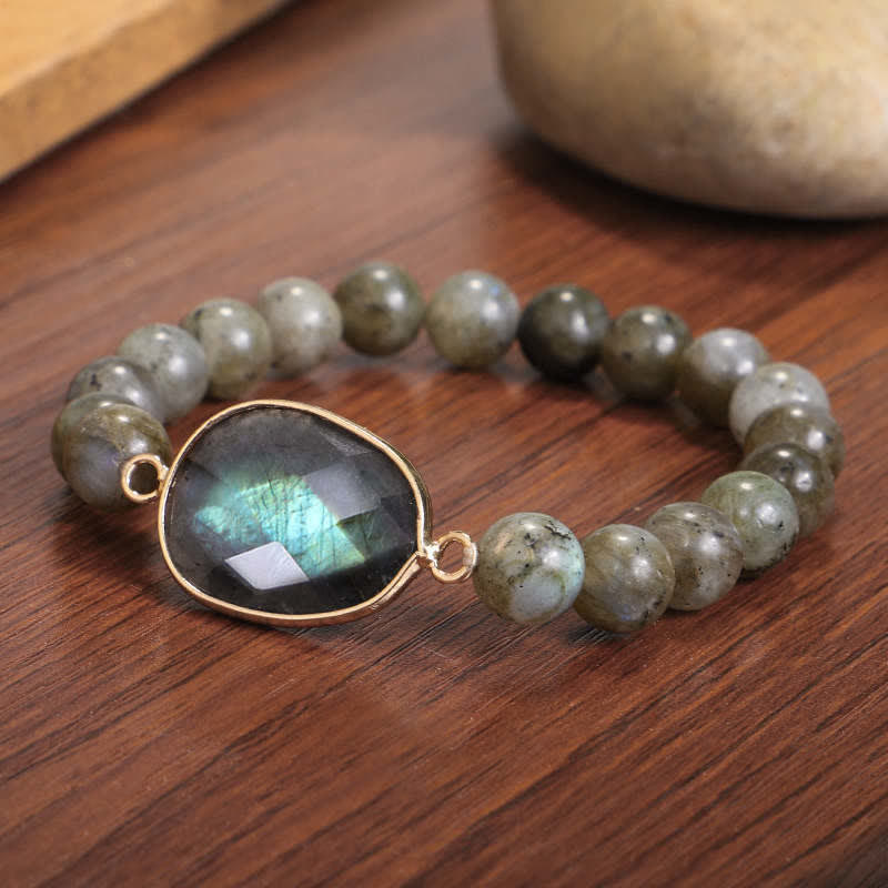 Karma Stone Natural Labradorite Moonstone Support Healing Beaded Bracelet