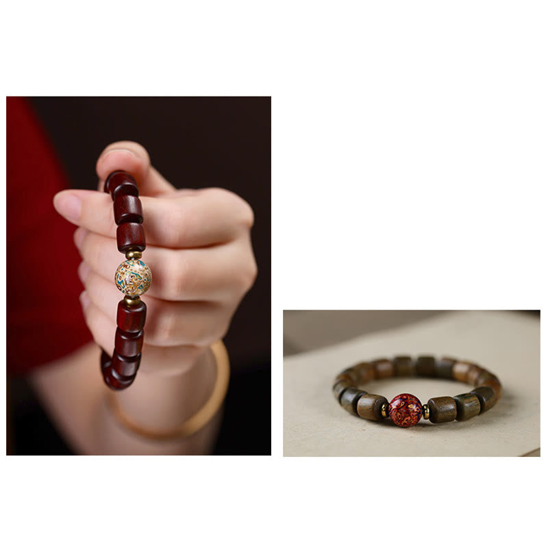 Karma Stone Natural Green Sandalwood Small Leaf Red Sandalwood Lacquer Bead Peace Bracelet