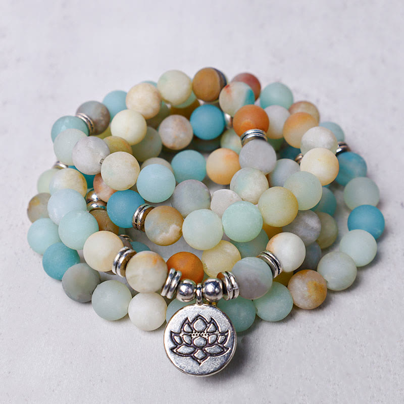 Karma Stone Tibetan Amazonite Stone Blessing Lotus Mala