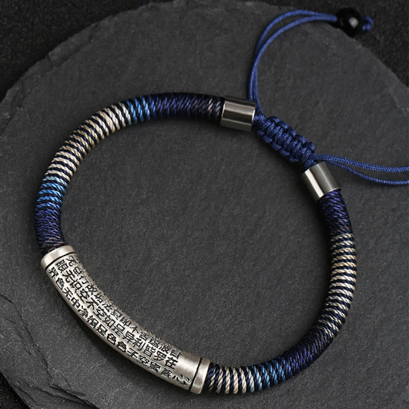 Karma Stone 999 Sterling Silver Heart Sutra Calm Handmade Braided Bracelet