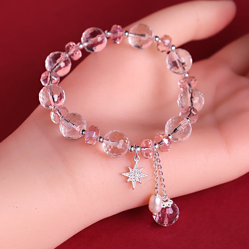 Karma Stone White Crystal Pink Crystal Protection Star Charm Bracelet