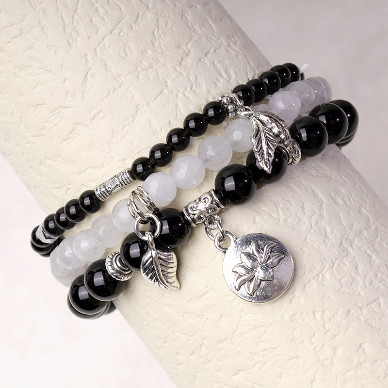 Karma Stone 3PCS Natural Quartz Crystal Beaded Healing Energy Lotus Bracelet