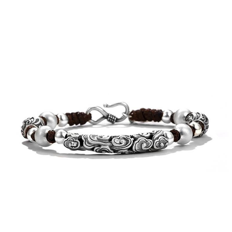Karma Stone Tibet Handmade Copper 999 Sterling Silver Auspicious Cloud Wealth String Bracelet