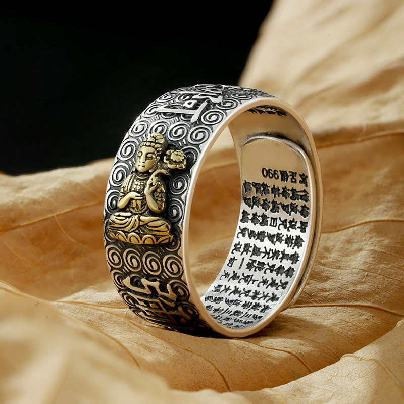Karma Stone Chinese Zodiac Natal Buddha Wealth Luck Adjustable Ring