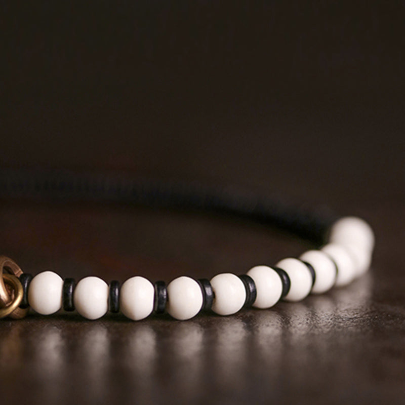 Karma Stone Yak Bone Ebony Wood Copper Strength Couple Bracelet