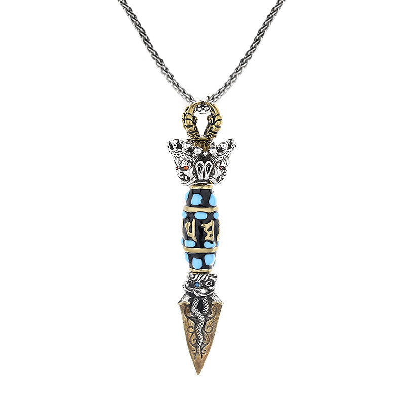 Karma Stone Tibet Om Mani Padme Hum Dzi Bead Dorje Vajra Pattern Wealth Rotatable Necklace Pendant