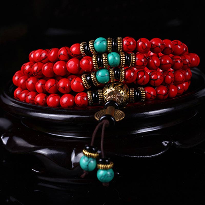 Karma Stone Tibetan Mala Red Turquoise Lucky Necklace Bracelet Necklace