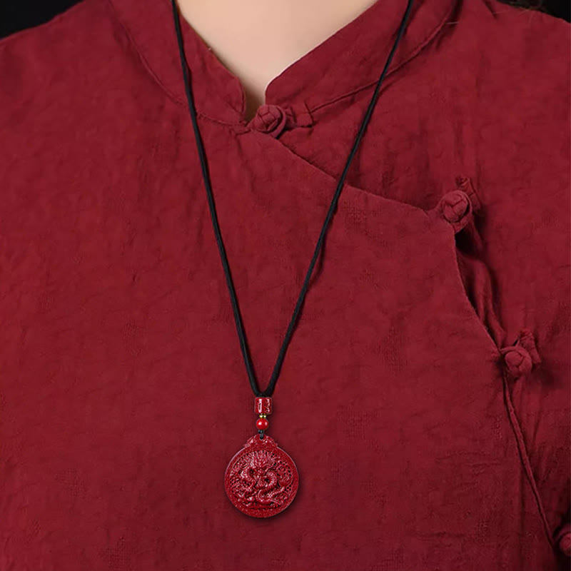 Karma Stone Year of the Dragon Natural Cinnabar Dragon Protection Necklace Pendant