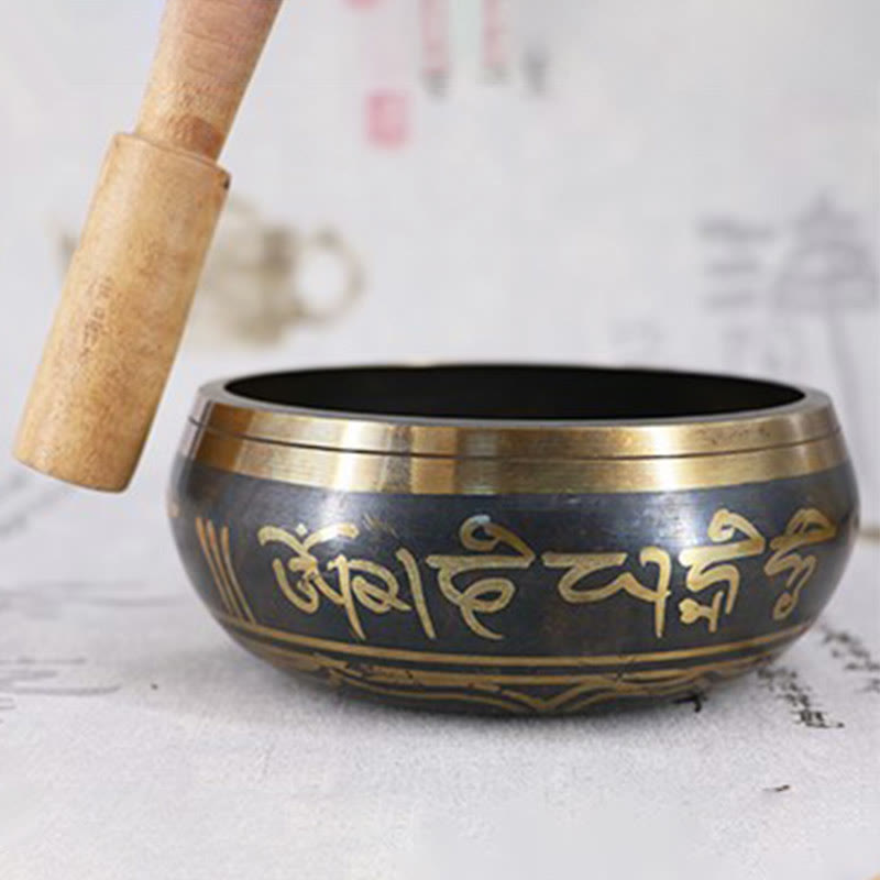 Karma Stone Tibetan Meditation Bowl for Healing and Mindfulness Om Mani Padme Hum Singing Bowl