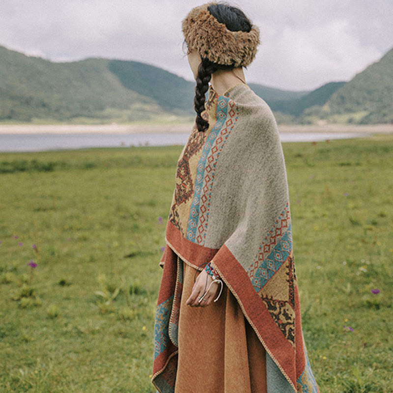 Karma Stone Tibetan Shawl Diamond Pattern Winter Warm Cloak Scarf
