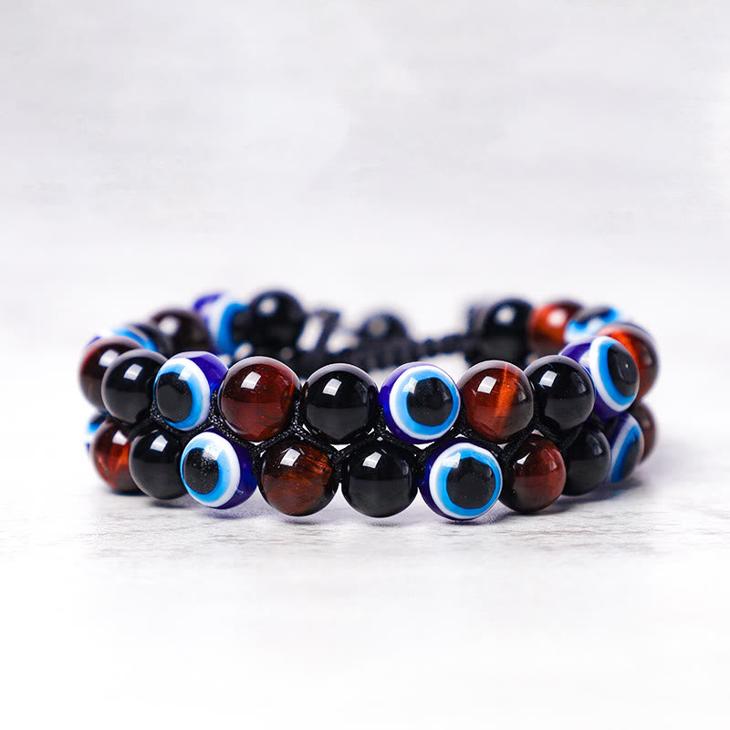 Karma Stone Evil Eye Hematite Tiger Eye Protection Beaded Bracelet