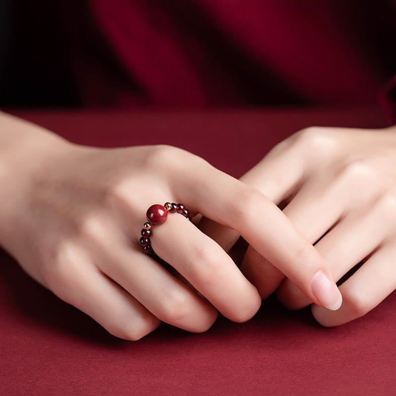 Karma Stone Garnet Cinnabar Lucky Bead PiXiu Om Mani Padme Hum Rose Protection Ring