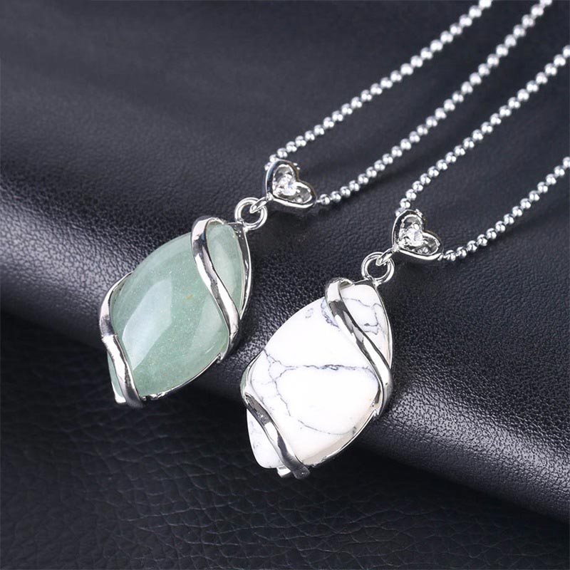 Karma Stone Marquise Pattern Natural Crystal Stone Charm Necklace Pendant