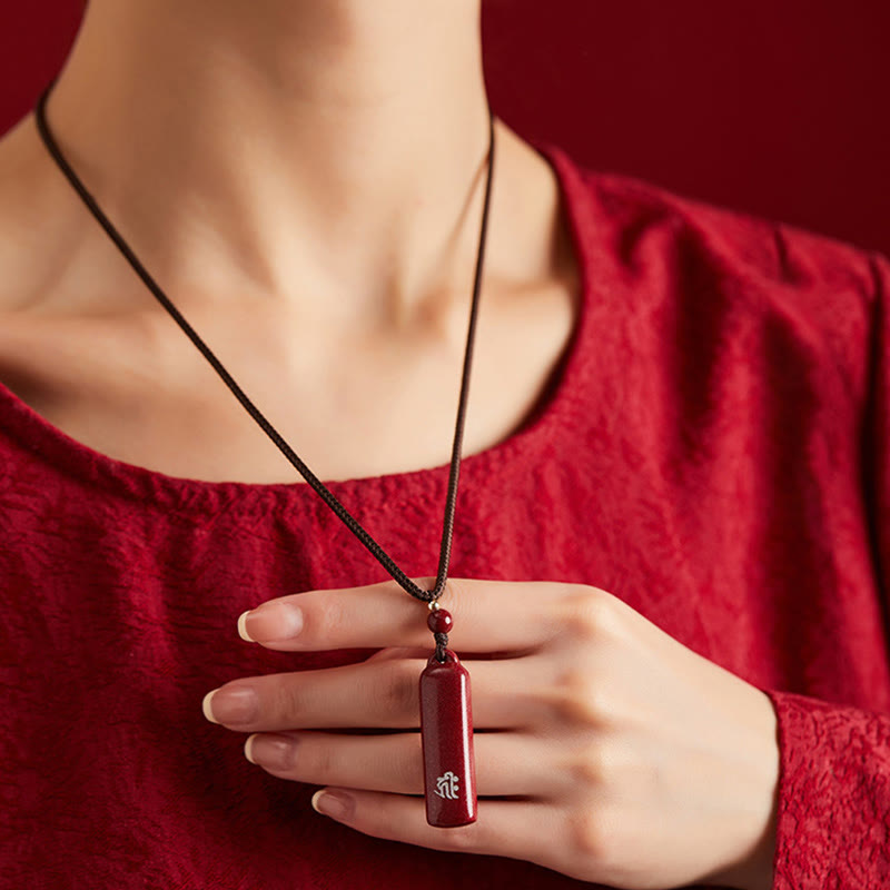 Karma Stone Chinese Zodiac Natal Buddha Cinnabar Amulet Protection String Necklace Pendant