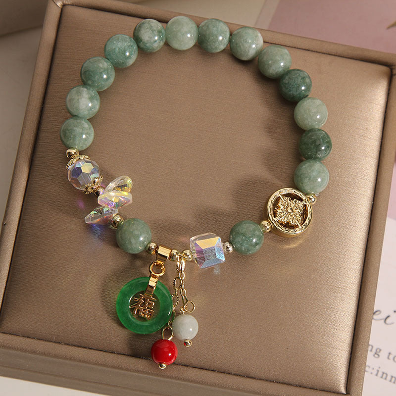 Karma Stone Strawberry Quartz Jade Fu Character Charm Healing Bracelet