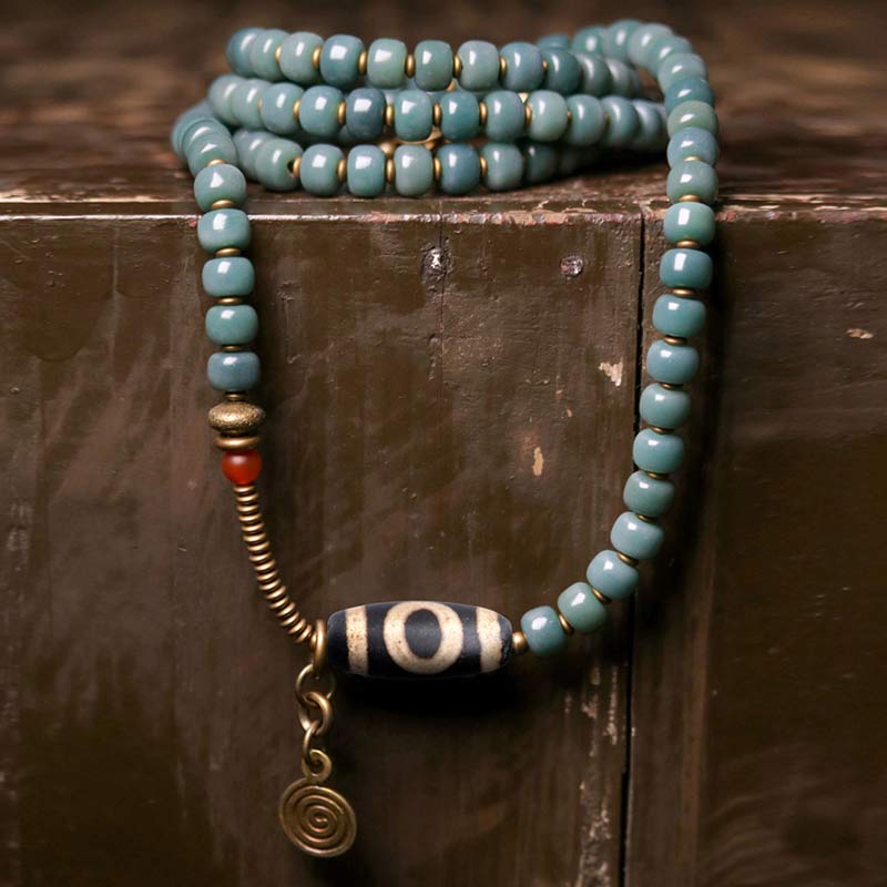 Karma Stone 108 Mala Beads Bodhi Seed Dzi Bead Wisdom Bracelet