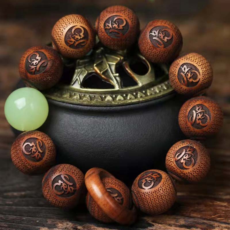 Karma Stone Tibetan Rosewood Engraving Tiger Protection Bracelet