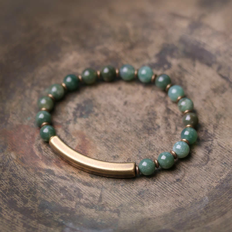 Karma Stone Red Jasper Moss Agate Black Obsidian Crystal Copper Peace Couple Bracelet