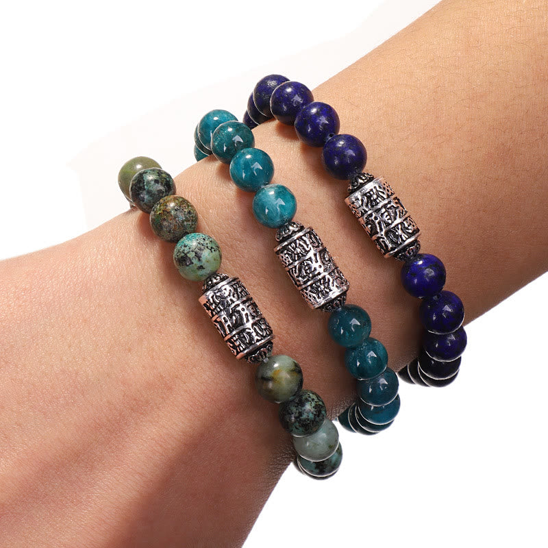 Karma Stone Natural Lazurite Pietersite Unakite Om Mani Padme Hum Bead Positive Bracelet