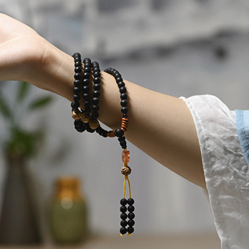 Karma Stone Tibetan Mala Cypress Bodhi Seed Red Agate Healing Bracelet