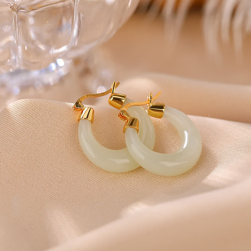 Karma Stone Round Jade Cyan Jade Prosperity Luck Drop Earrings