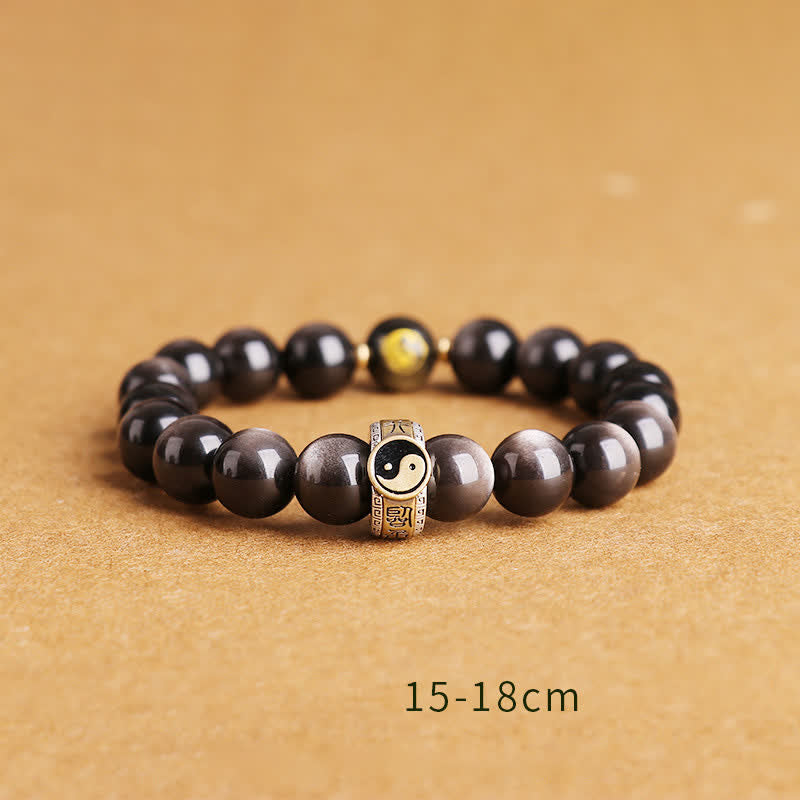 Karma Stone 925 Sterling Silver Black Obsidian Gold Sheen Obsidian Silver Sheen Obsidian Yin Yang Protection Bracelet