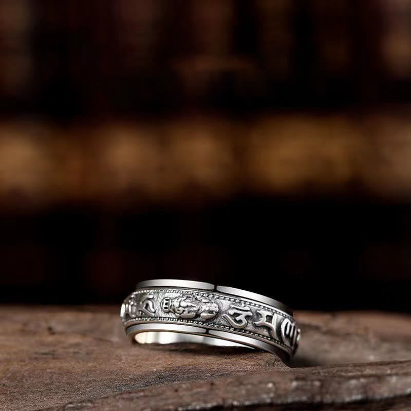 Karma Stone Tibetan Om Mani Padme Hum PiXiu Engraved Wealth Luck Rotatable Ring