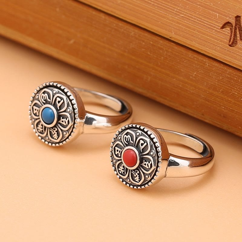 Karma Stone Tibetan Om Mani Padme Hum Peace Rotatable Ring